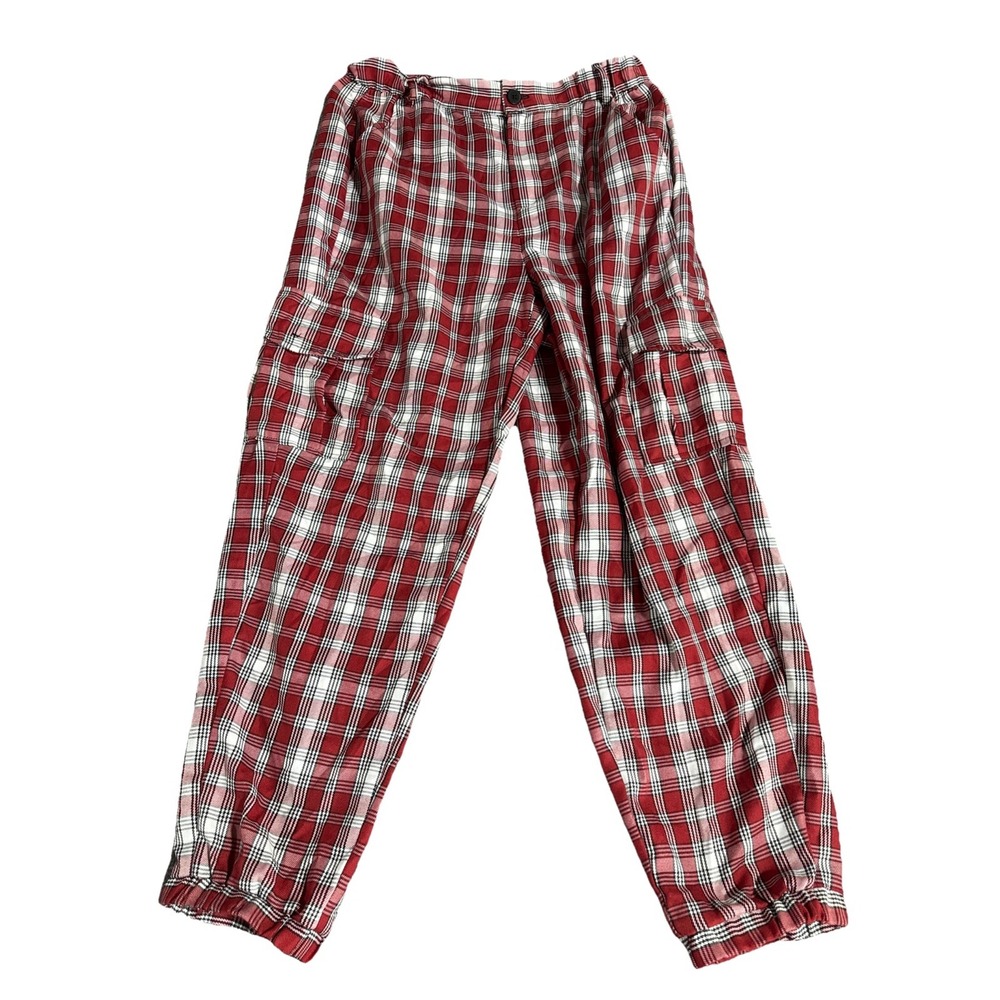 New Look Black Red Check Plaid Pants Trousers Women's XL Stretchy Smart Casual